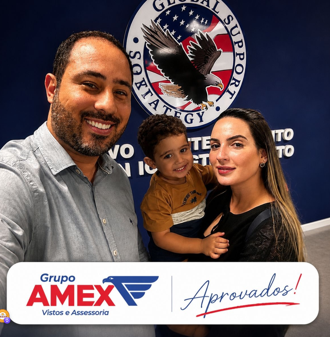 Família aprovada em atendimento presencial na AMEX